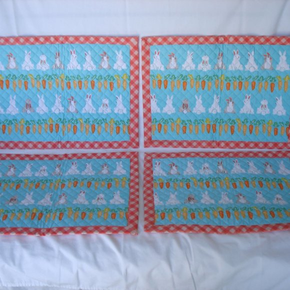New Quilted Fabric PLACEMATS SET of 4 Bunny Easter Nature Spring Summer Rabbits - Picture 2 of 11